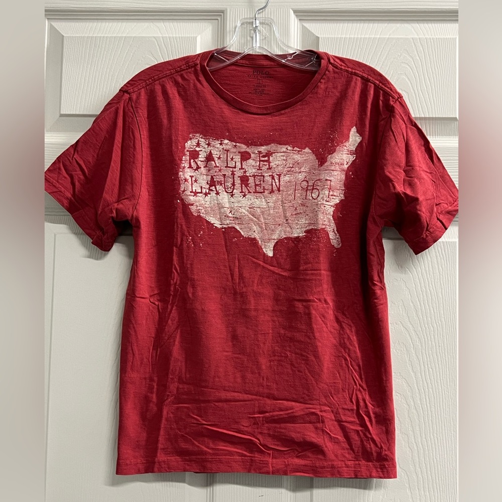 Polo Ralph Lauren Red Boys U.S.A. Map T-Shirt - Size Large - GUC